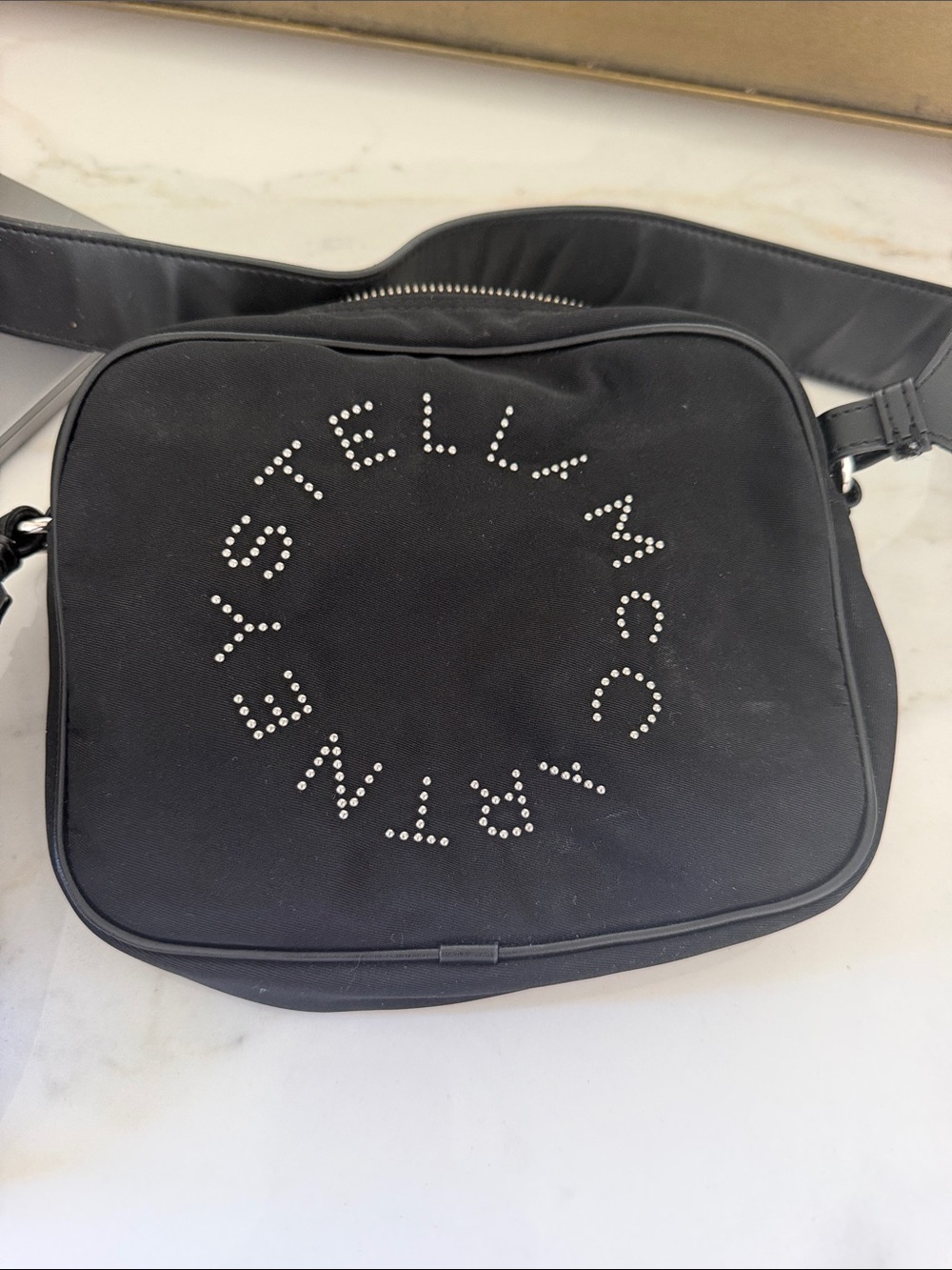 Stella McCartney Black Studded Circular Logo Camera Bag